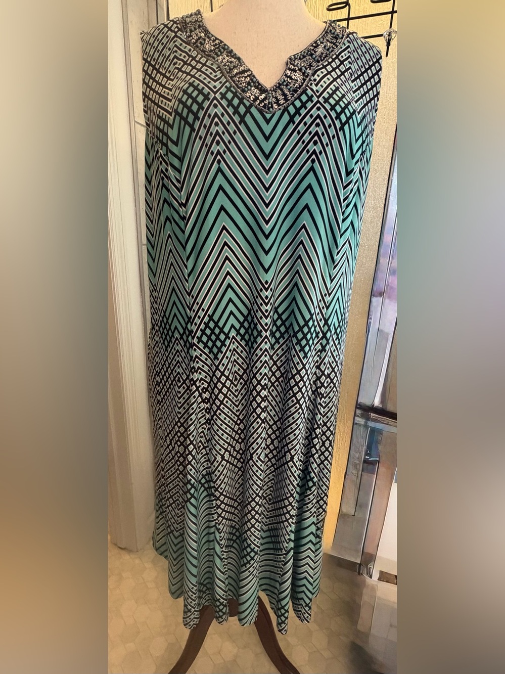 JM Collection Teal and Black Chevron Midi Dress Sleeveless 3X $20